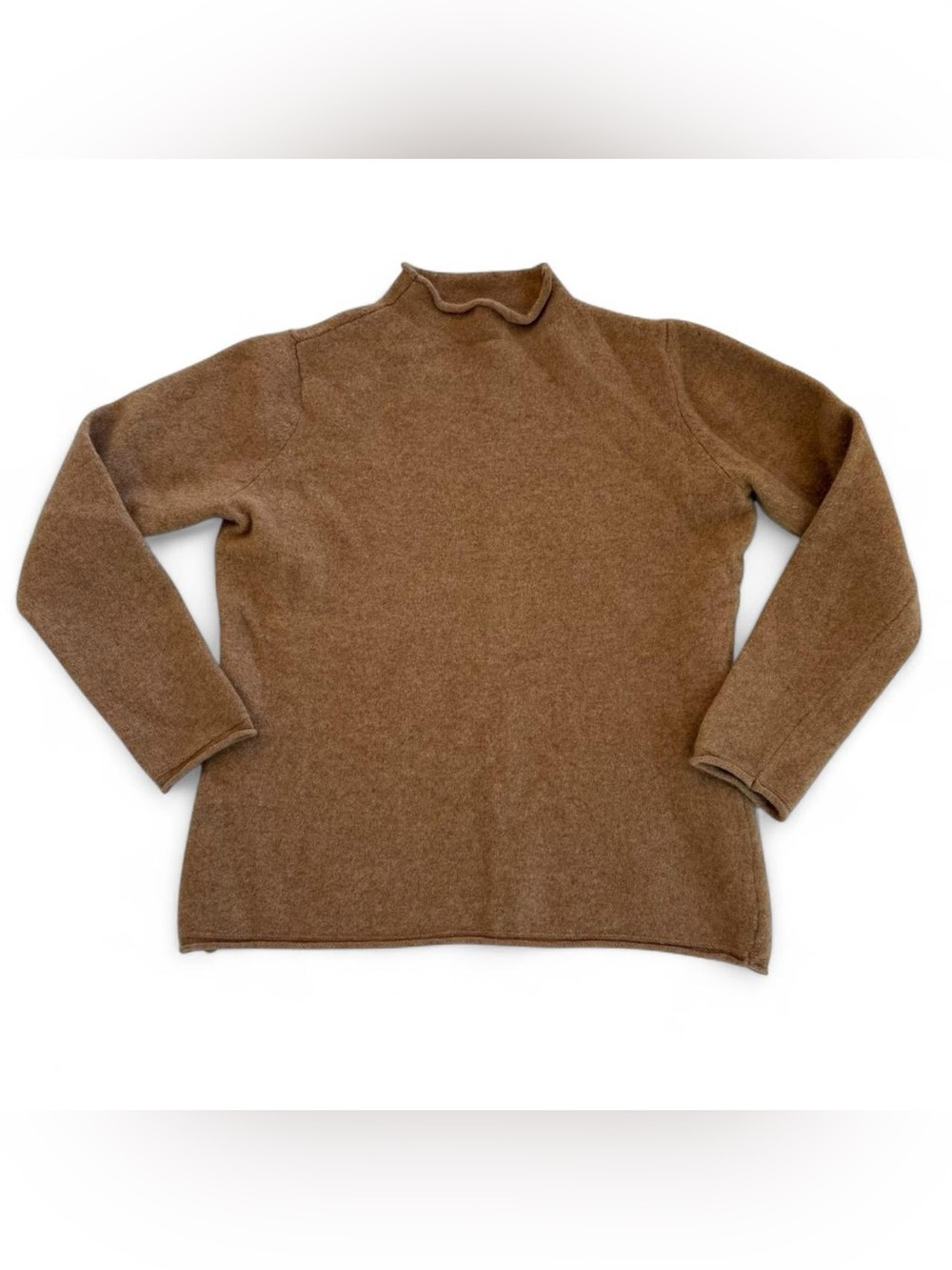 Light Brown Camel Tan Cozy Knit Fitted Mock Neck Turtleneck Sweater